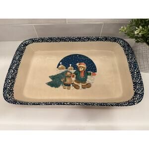 Country Bear with Christmas Tree Stoneware Dish